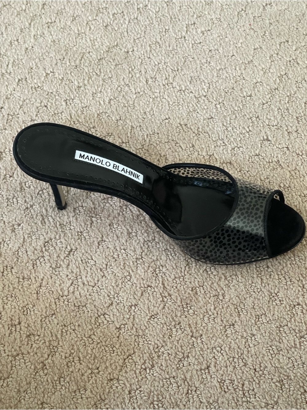 Manolo Blahnik Jadifa 70 Suede PVC Mules 37